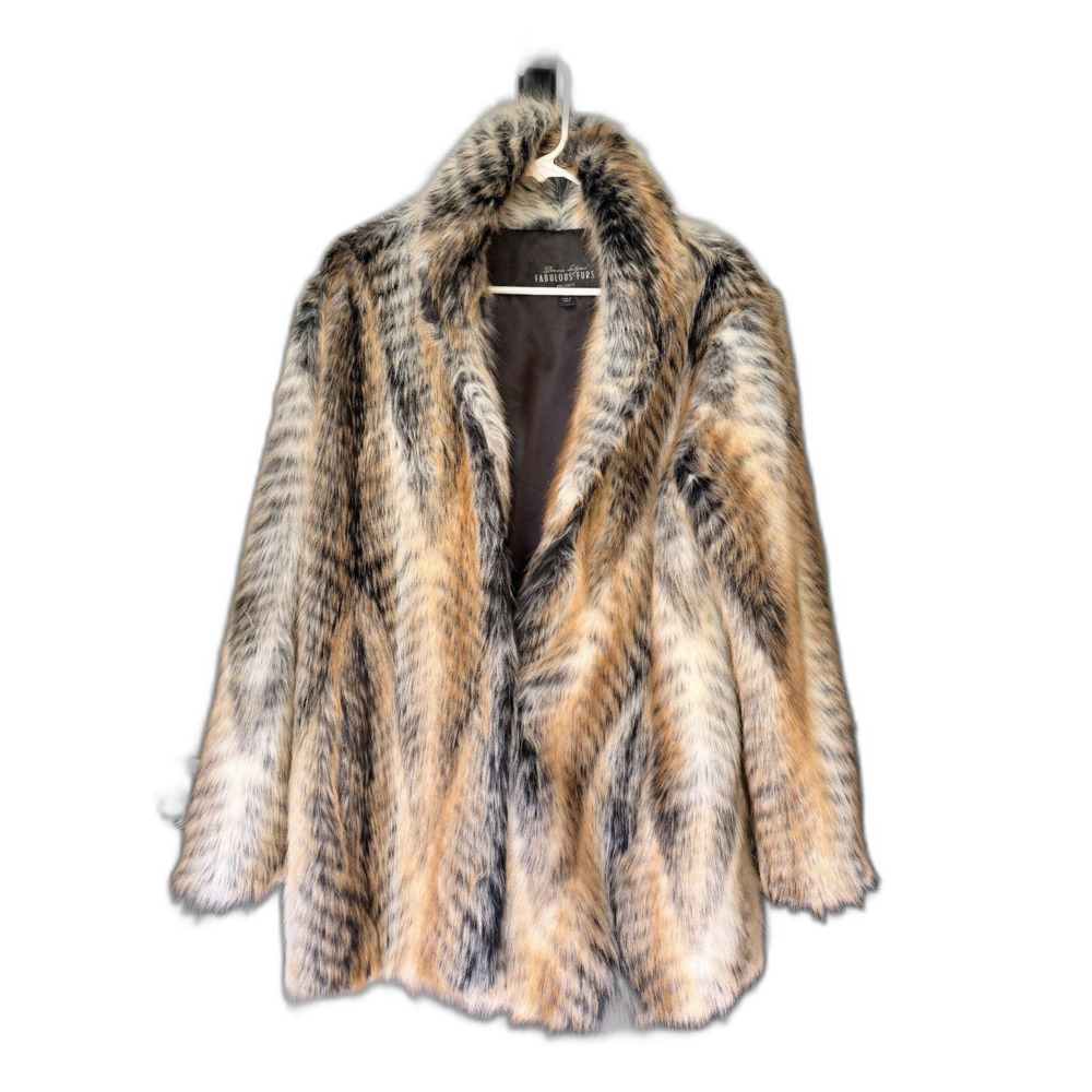 Donna Salyers Fabulous Furs Mid Length Faux Coat - Style 14198 Lemur (Size Med.)